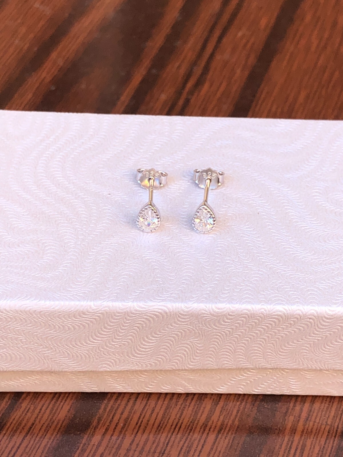925 Sterling Silver CZ Teardrop Stud Earrings Women Girls Dainty Studs 4.5mm