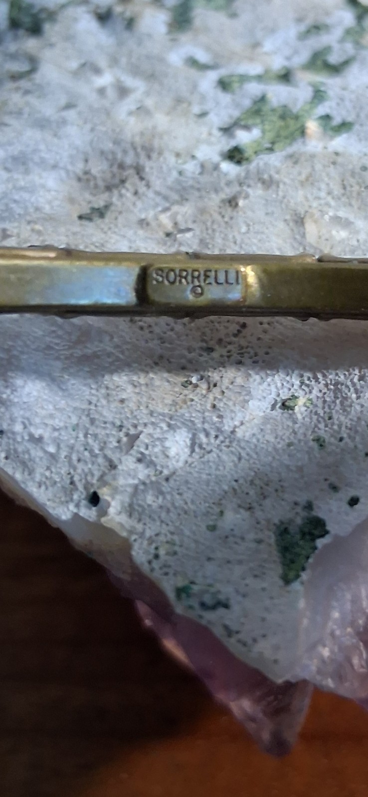 Sorrelli Pink Baguette Crystal Gold Tone Bangle Bracelet Signed 7 in No Clasp