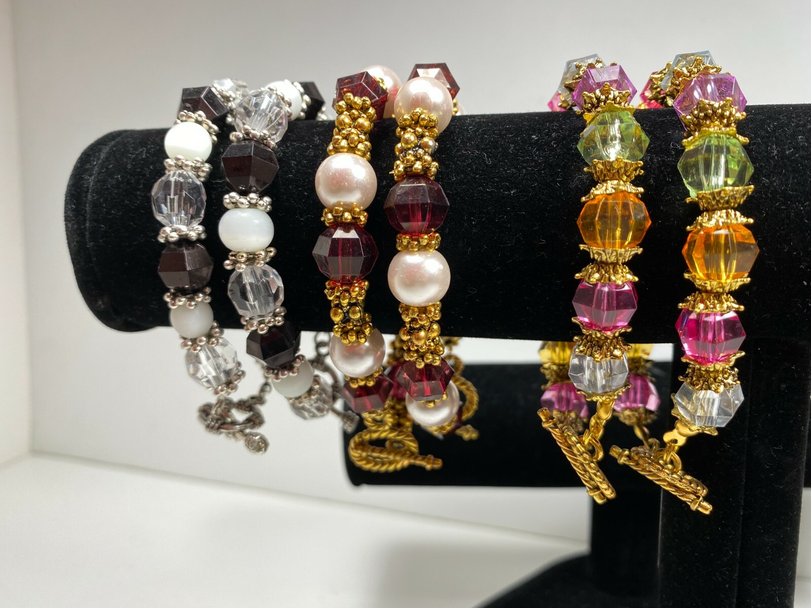 Colorful Bracelets Wholesale Lot of 12 RAINBOW Pink Beaded Toggle Bracelet