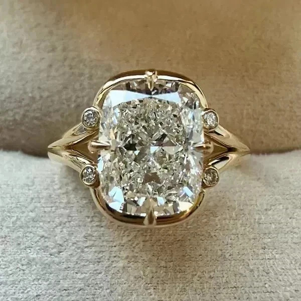 4.00 Ct moissanite Cushion Cut Diamond Wedding Ring 14K Yellow Gold plated