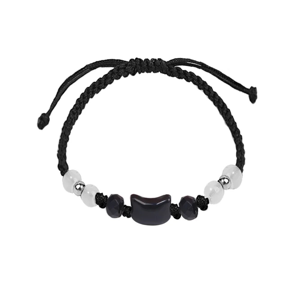 2PCS Moonstone Obsidian Couple Bracelets Black White Cat Handmade Gift.