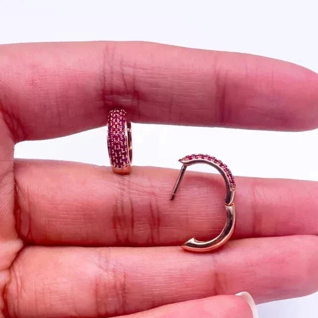 Simulated Red Ruby 2.00Ct Round Cut Women’s Hoop Earrings 14K Rose Gold Plated