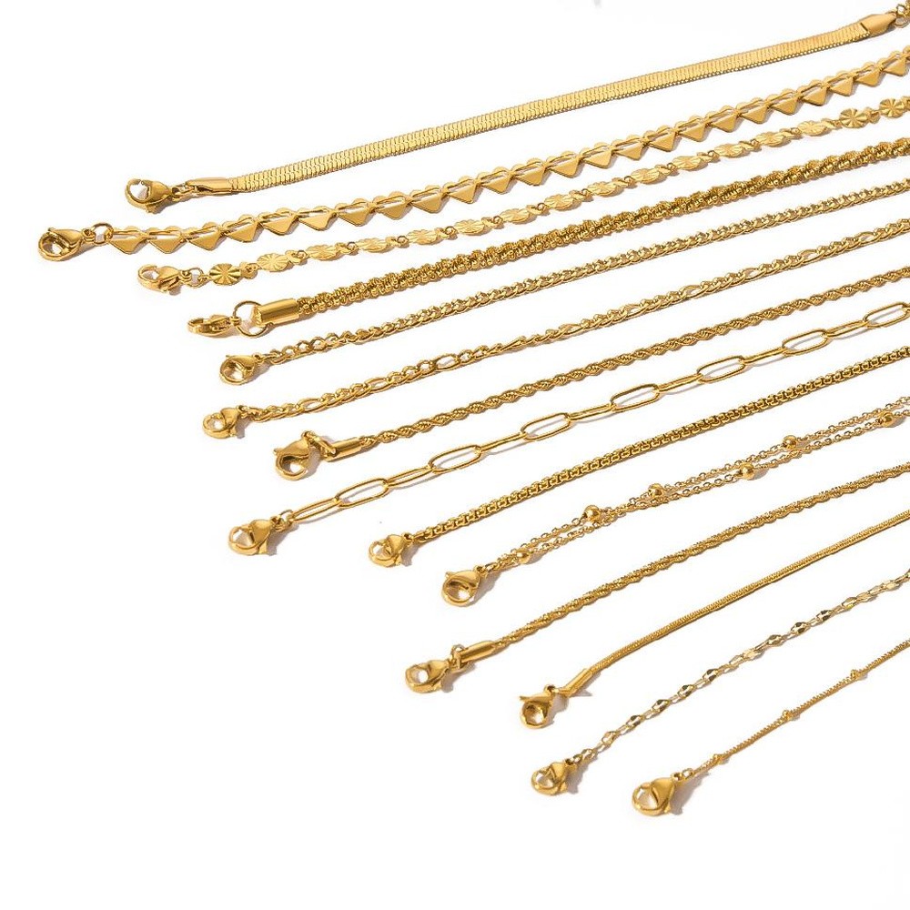 Chain Bracelet Titanium Stainless Steel 18K Gold Plated Box Chain 6.75 in T164