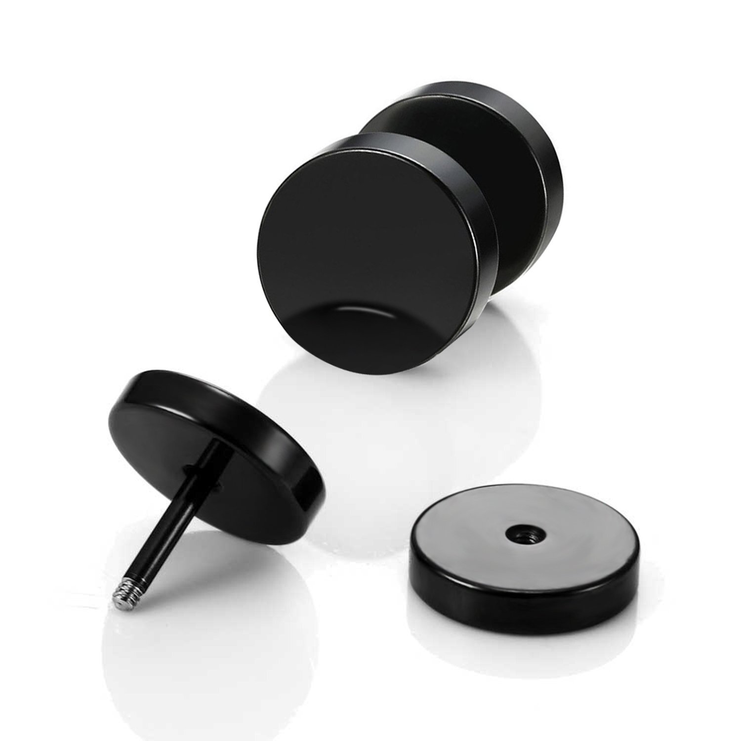 Black Stud Earrings Men Women Faux Gauges Ear Tunnel Stainless Steel Earrings US
