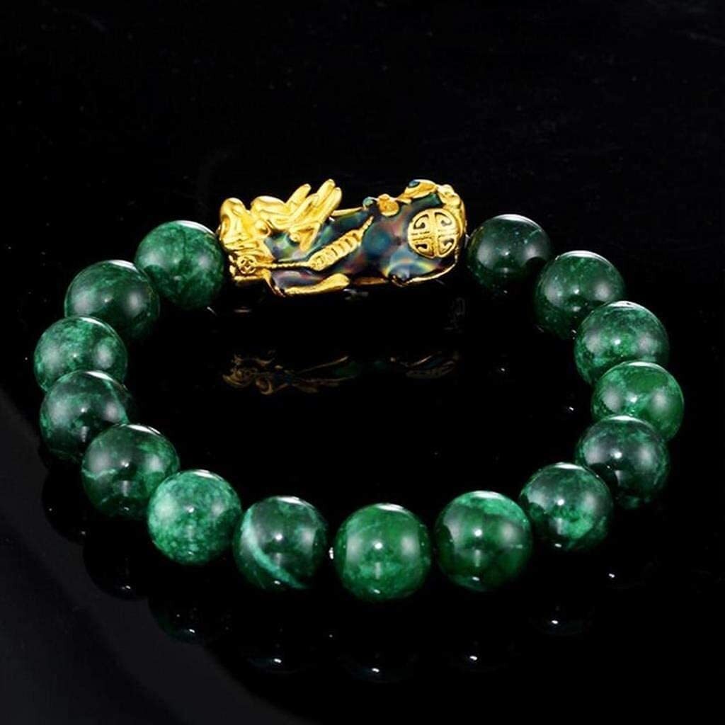 Natural Green Jade Pixiu Beaded Bracelet for Luck Healing Wealth Hand Woven Gift