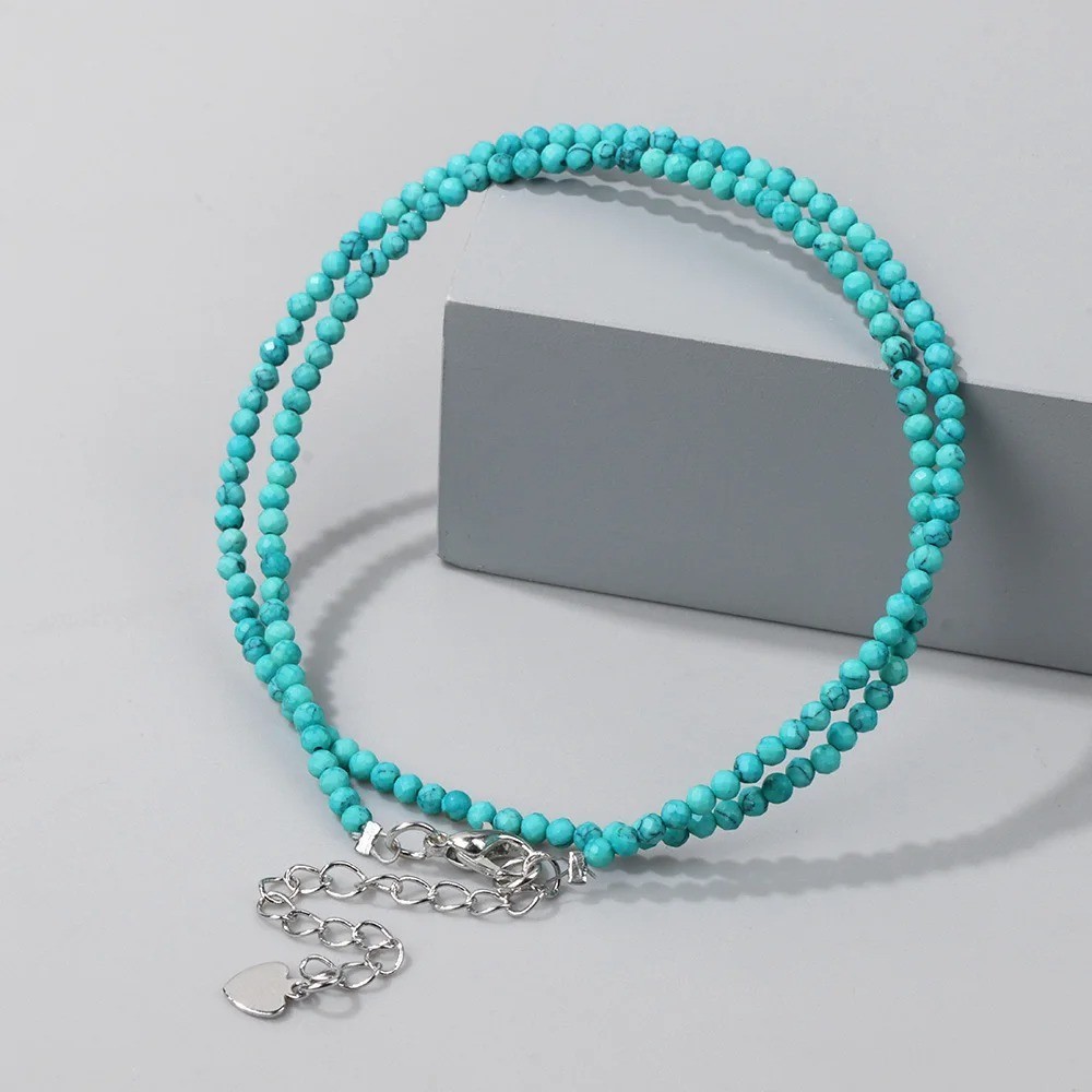 2mm Natural Stone Beaded Necklace Handmade Gemstone Chain Boho Women’s Jewelry