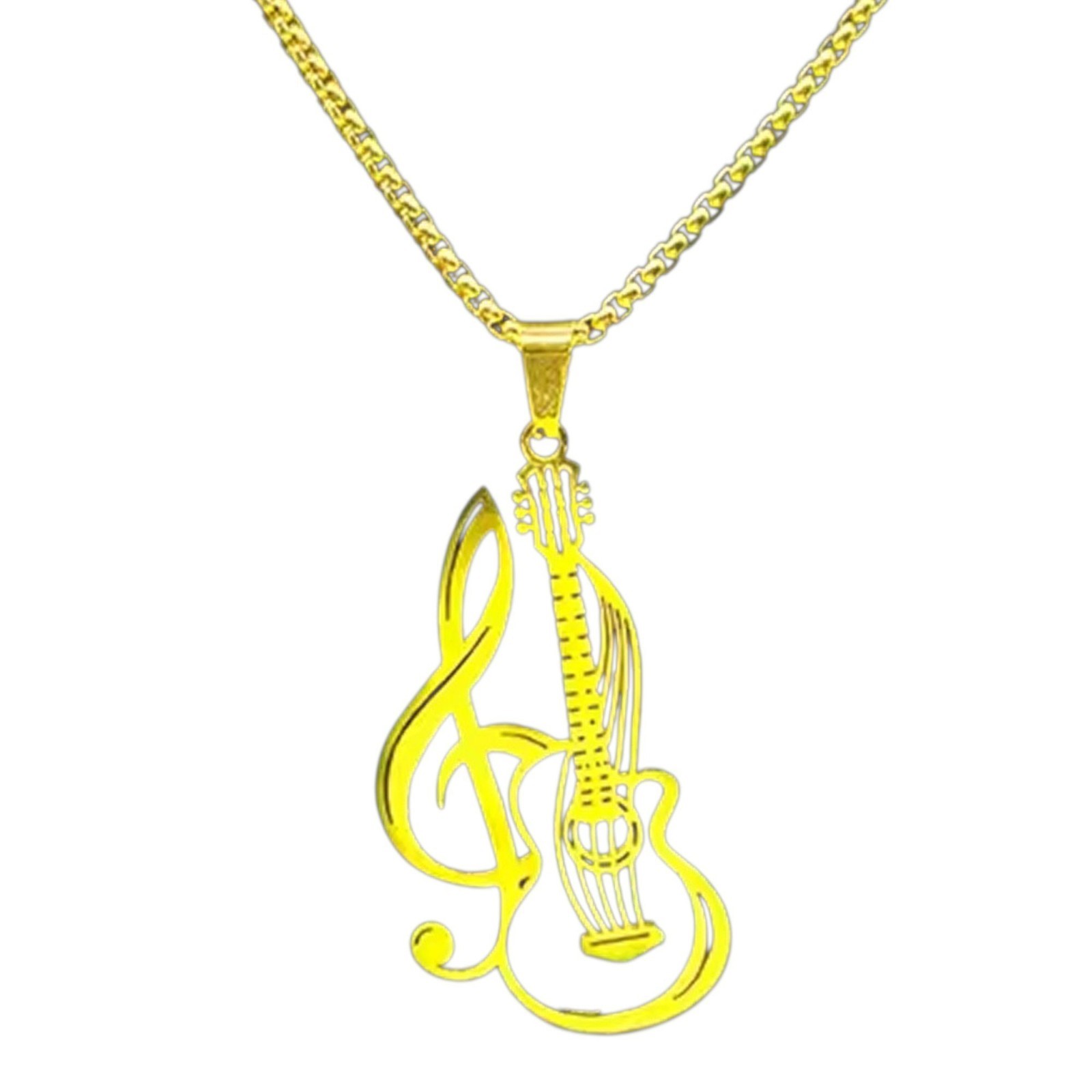 Guitar Necklace Gold PVD 316L Stainless Steel Music Bass Pendant Mens Womens