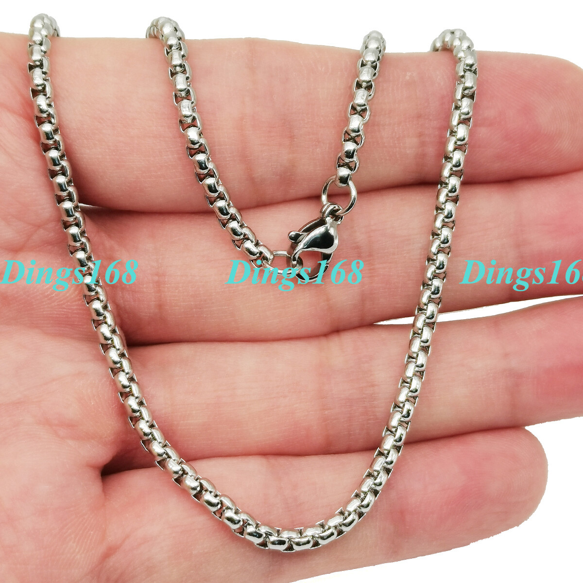 18K White Gold Filled Hypoallergenic 3mm Italian Round Box Chain Necklace 20-28″
