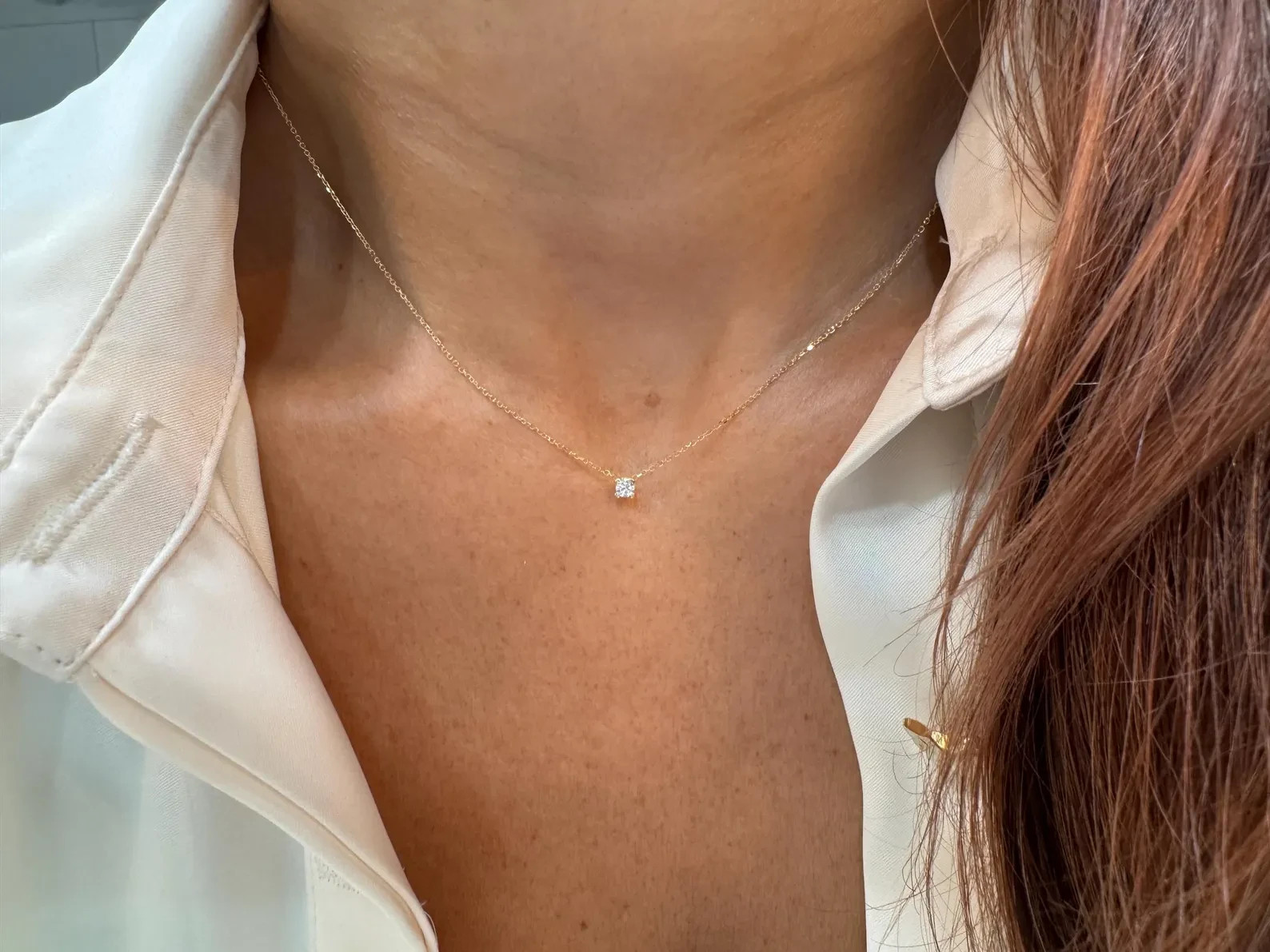 Lab Grown 1.00 Ct Round EF VS Diamond Solitaire Necklace in 14K Yellow Gold