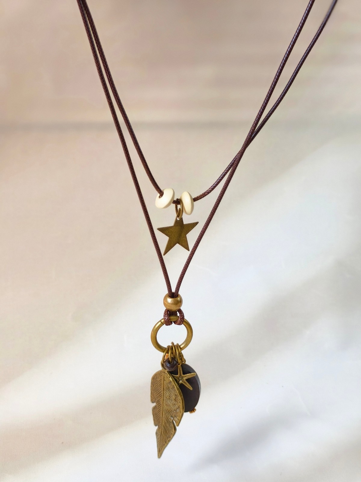 Boho Vintage Double Wax Cord Long Necklace Adjustable Layered Choker Unisex
