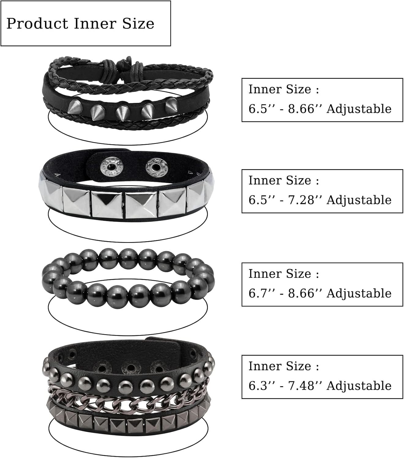 Handcrafted Punk Rock Leather Cuff Bracelets – 4pcs Unisex Set for All Occasions