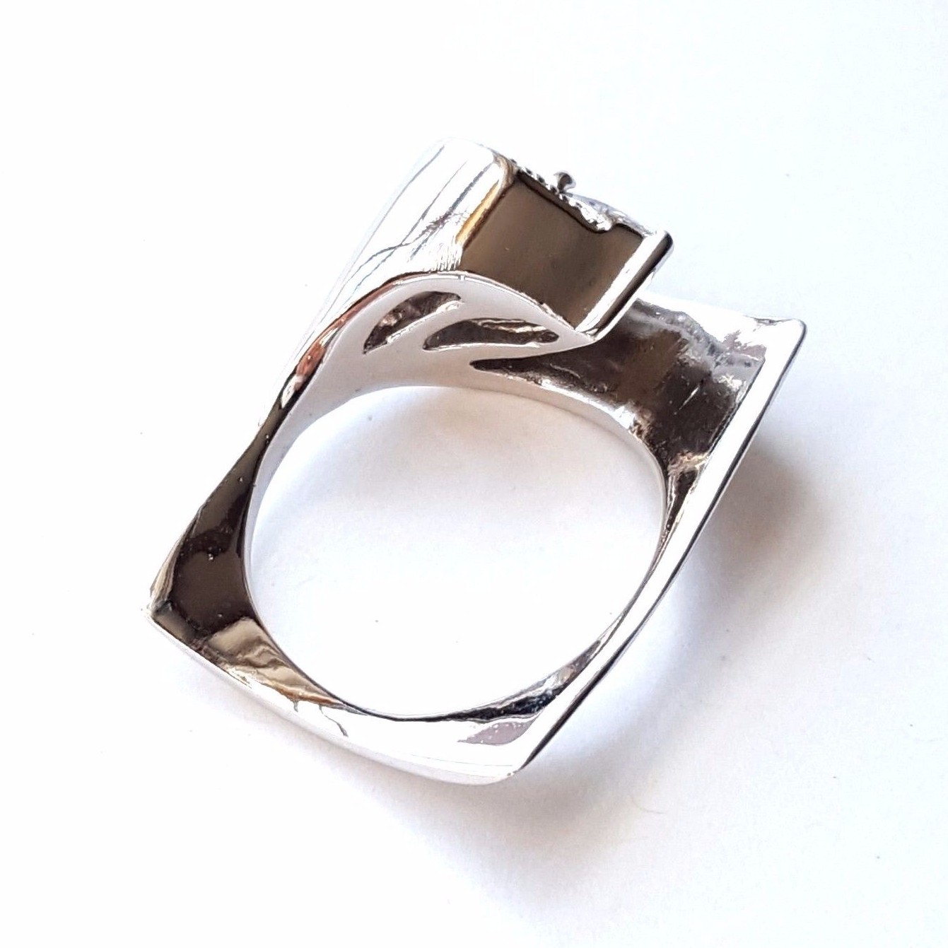 (SIZE 6,7,8) CIRCLE IN SQUARE Frame RING Marquise CZ Stone .925 STERLING SILVER