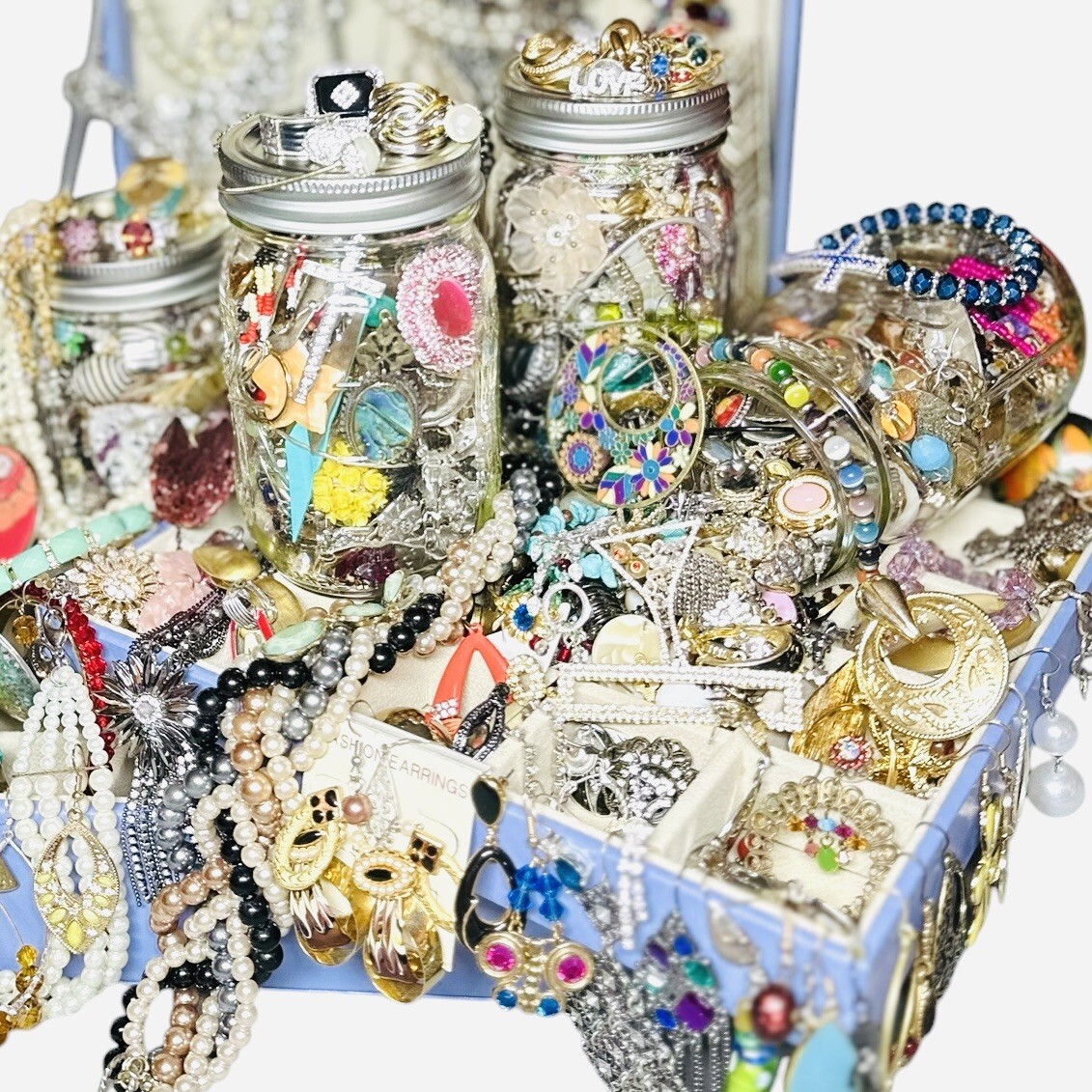 GIFT 16 oz Mason Jar Mystery Lot Surprise Box Jewelry Necklaces Tik Tok Mixed