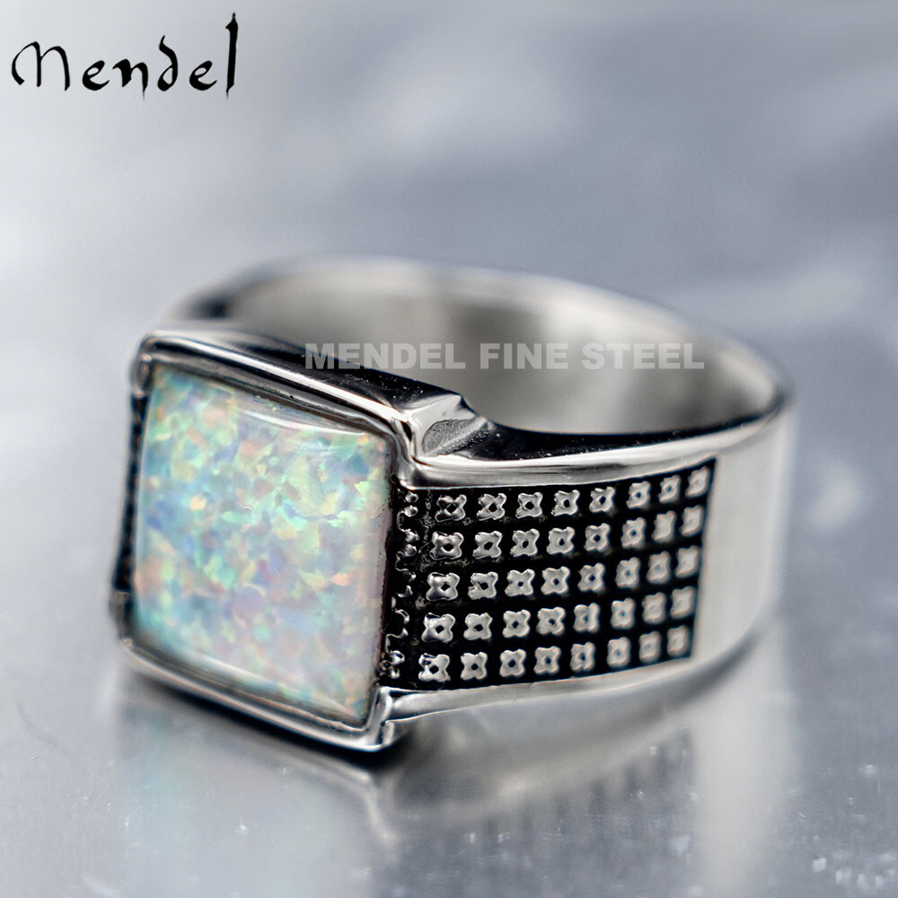 MENDEL Mens Square Faux Fire Opal Stone Ring For Men Size 7 8 9 10 11 12-15