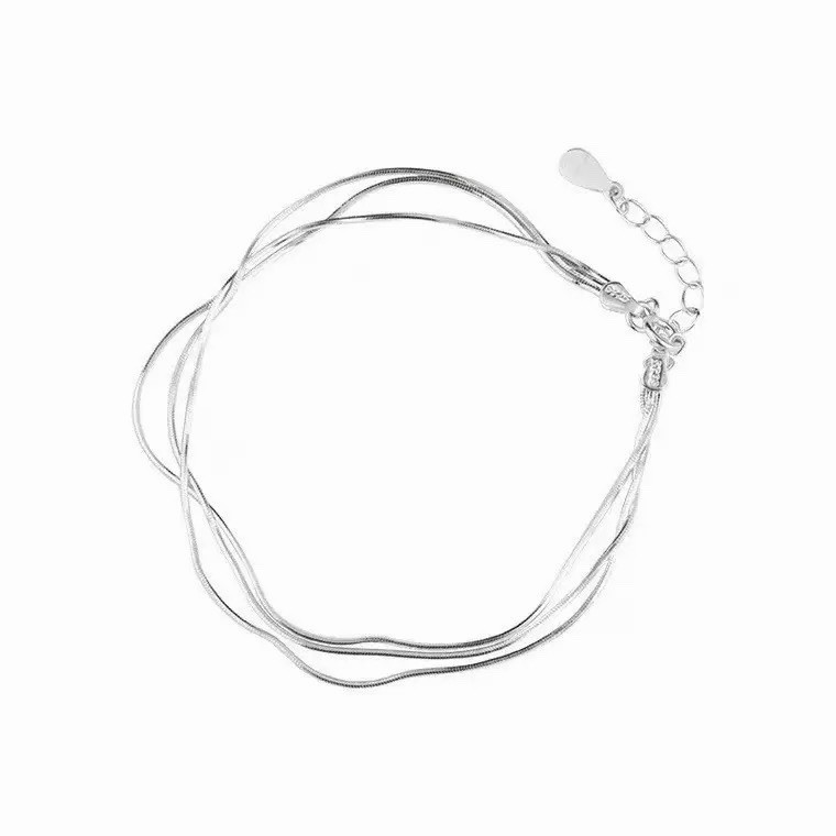 925 Sterling Silver Snake Chain Bracelet Layered Triple Adjustable Bracelet 018