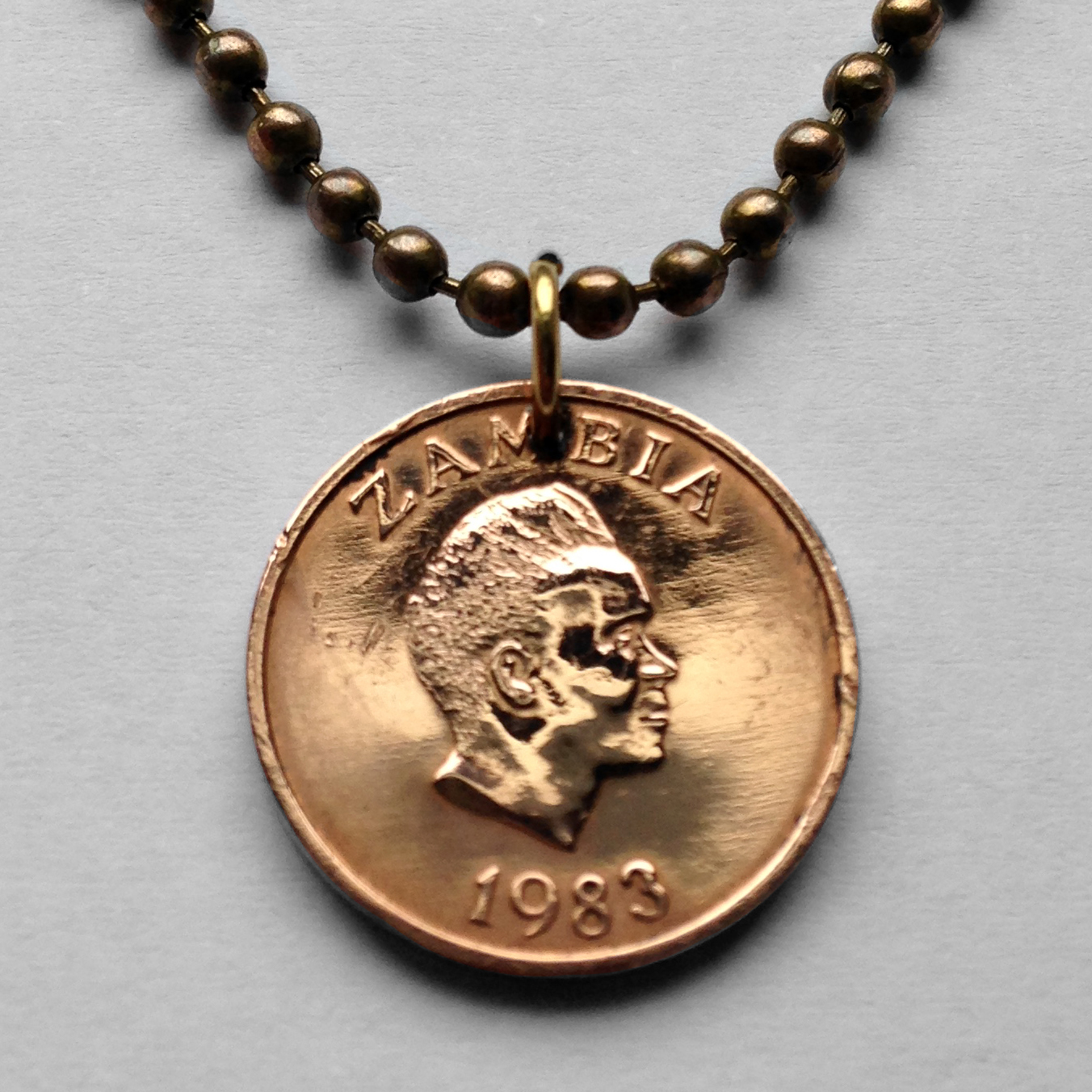 1983 Zambia 1 Ngwee coin pendant cute aardvark African anteater Lusaka n000212