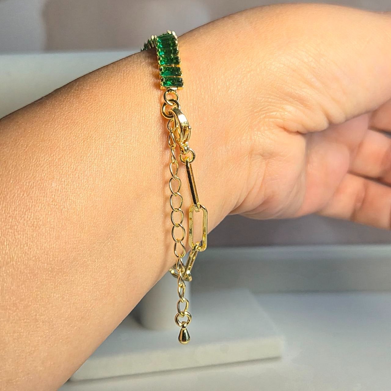 Baguette Cubic Zirconia Bracelet 18K Gold Plated Copper