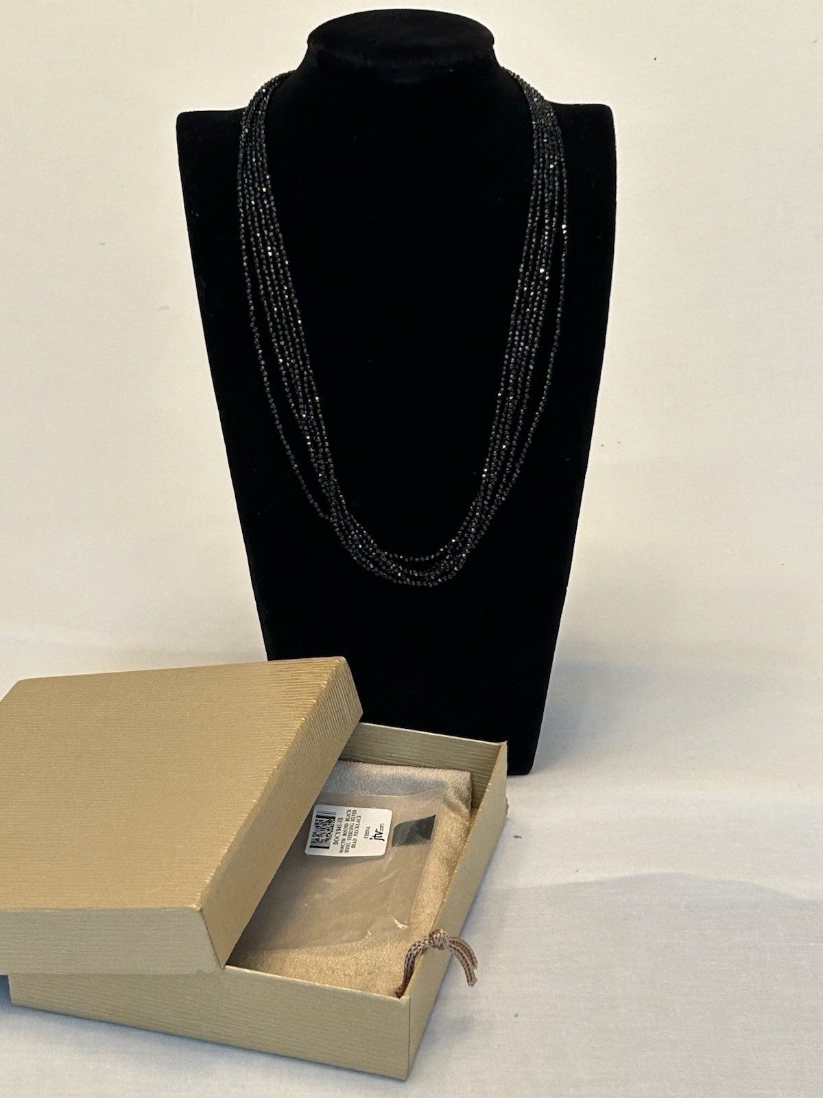 JTV Black Spinel Multi Strand Necklace Sterling Silver Magnetic Clasp NIB 18”