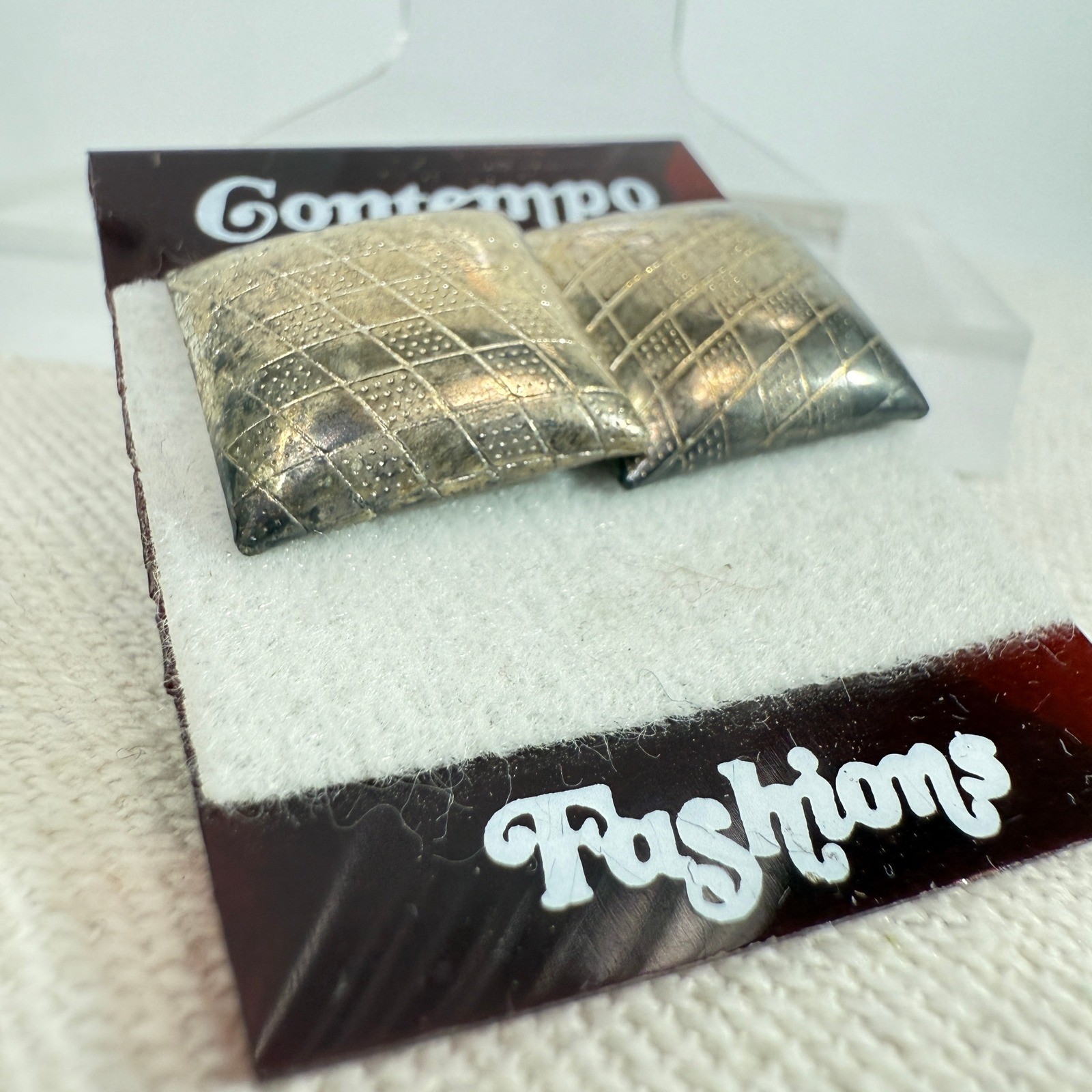 Contempo Fashions Silver Tone Square Earrings Stud Geometric Vintage Jewelry
