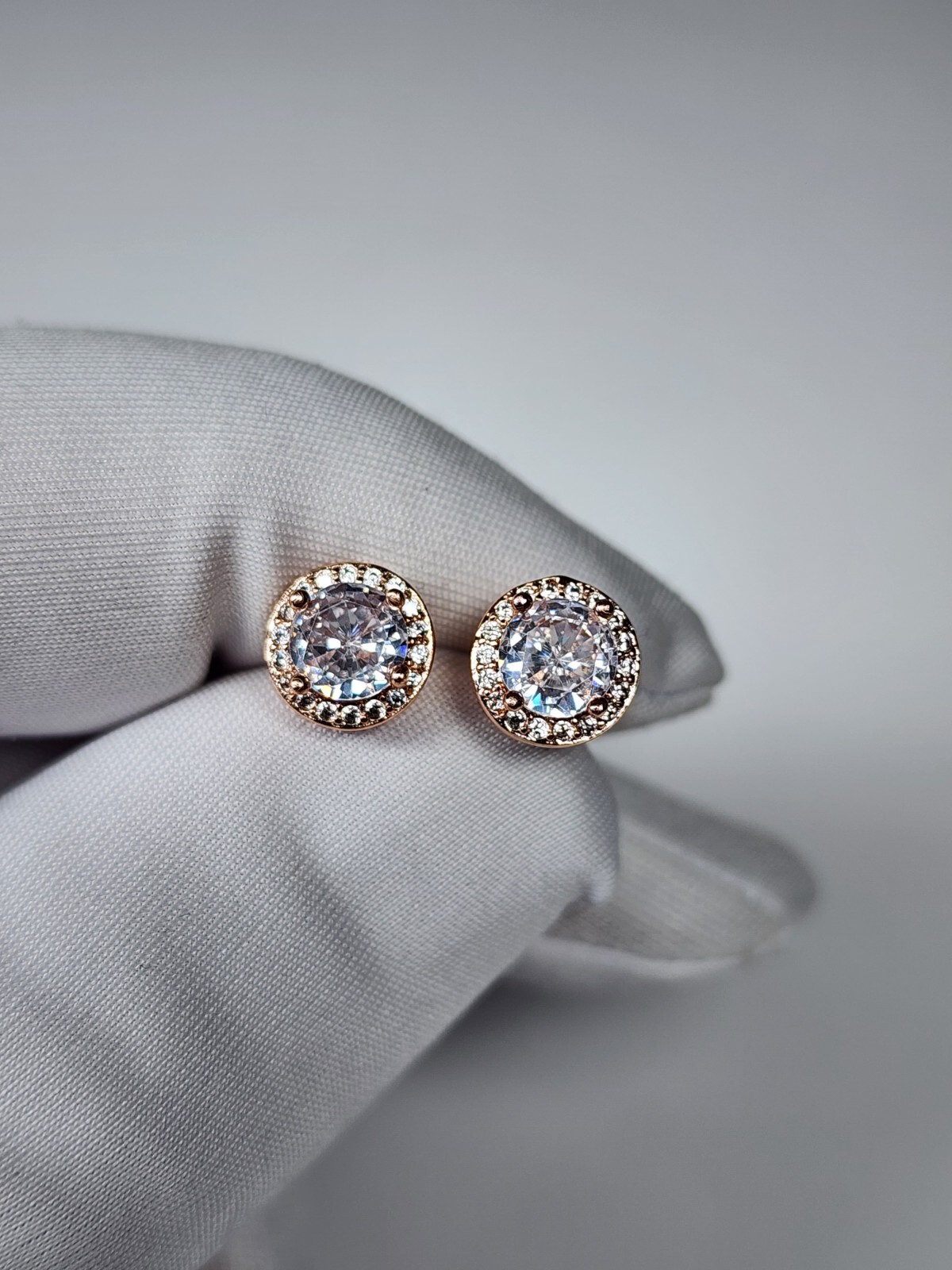 Gold Rose Silver Plated Stud Earrings With Cubic Zirconia Hip Hop Jewelry Unisex