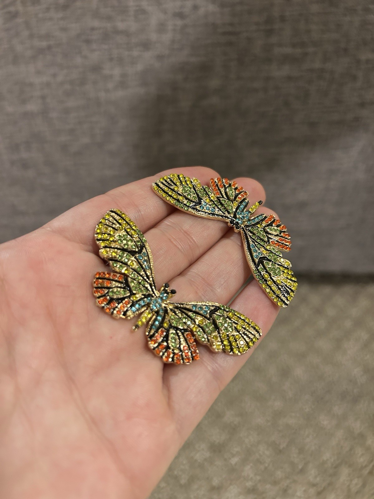 Multicolor Butterfly Wing Crystal Stud Earrings Rhinestone Nickel-Free