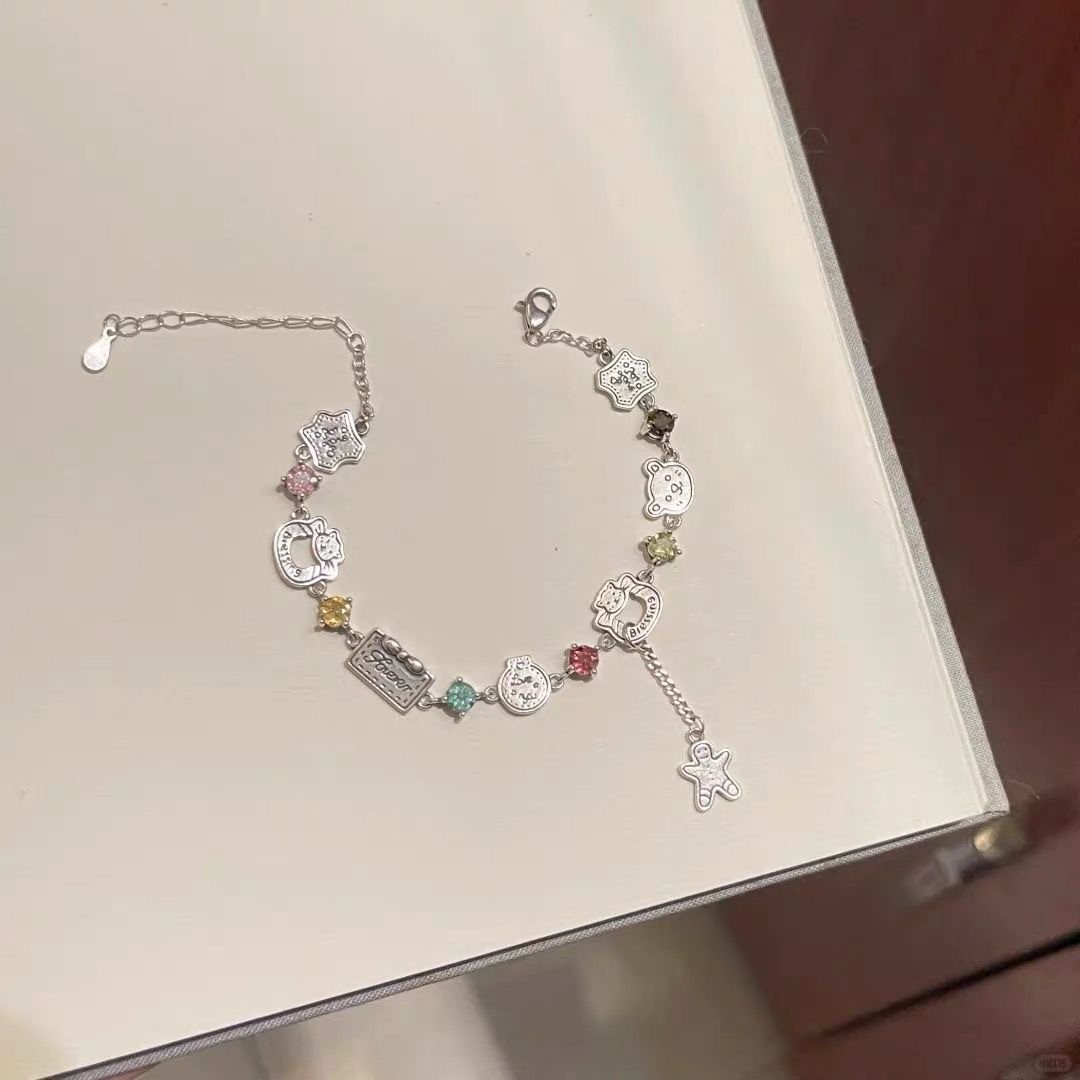 Simulated Crystal Gingerbread Man & Bear Bracelet, Cute Gift for Her