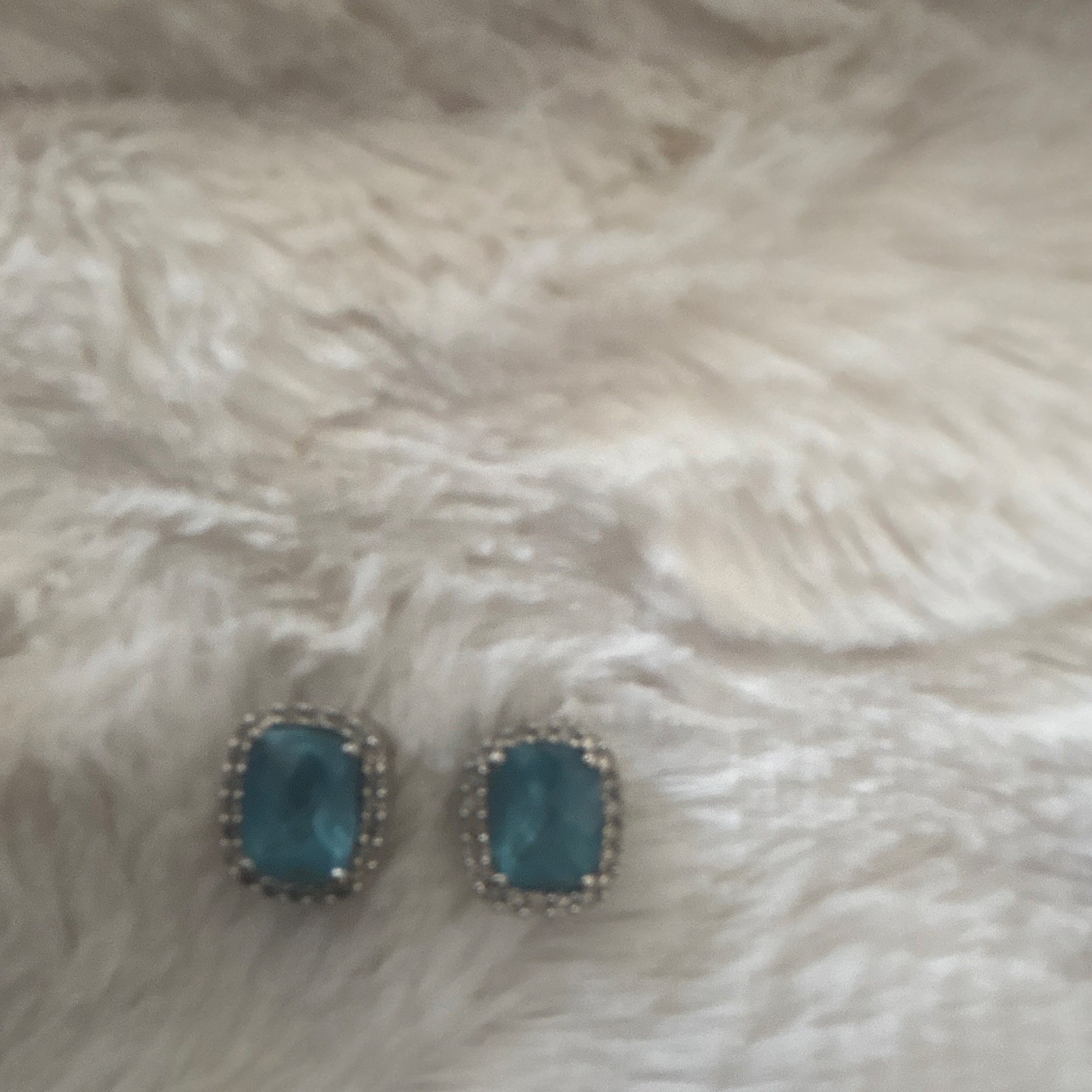 Blue aquamarine diamond silver Cushion Cut Halo Stud Earring