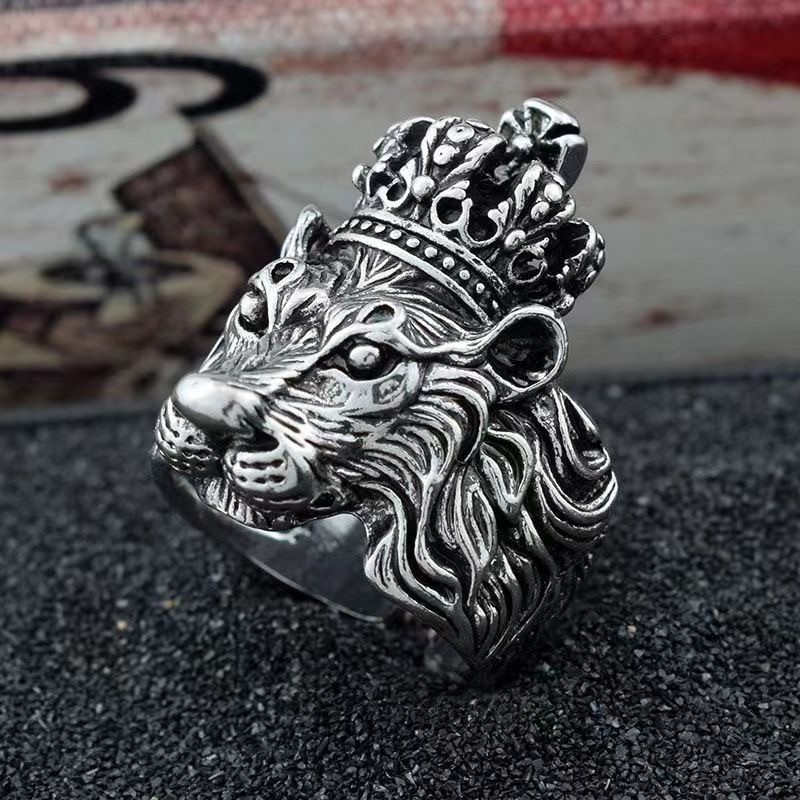 Royal Lion King Crown Ring – Adjustable Silver Tone One Size Fit All