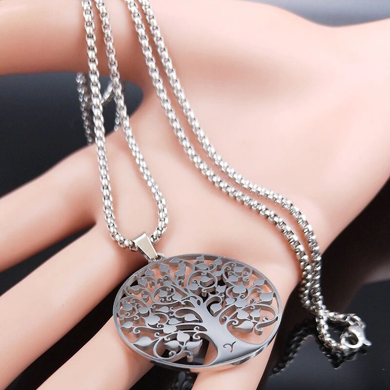 Tree of Life Stainless Steel Pendant Chain Necklace Silver Gold Color Women Men