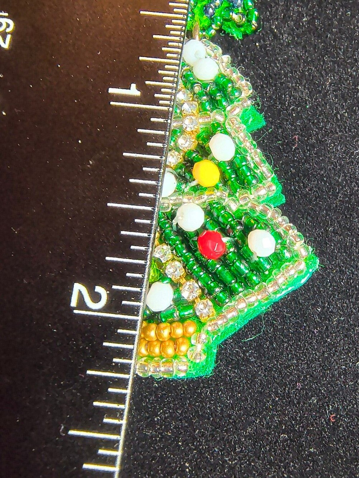 Vintage Handmade Beaded Christmas Tree Earrings Rhinestone Glass Bead