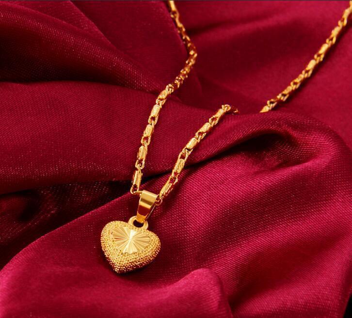 Women Girl Heart 22K 23K 24K THAI BAHT YELLOW GP GOLD NECKLACE Jewelry New