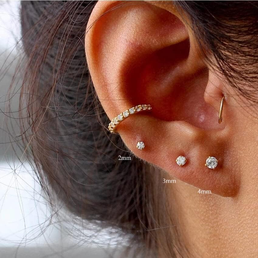 Flat Screw Back CZ Stud Earrings,Small Flat Back Cubic Zirconia Stud Earrings fo
