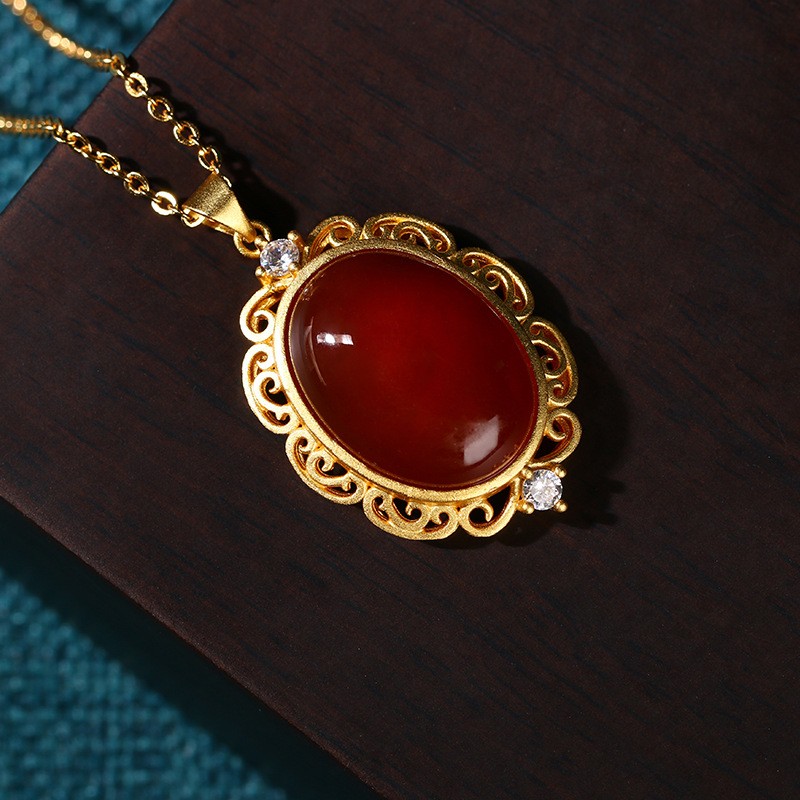 Jade Pendant Necklace Enamel Charm 24K Gold Plated Chain Agate Dainty Gemstone