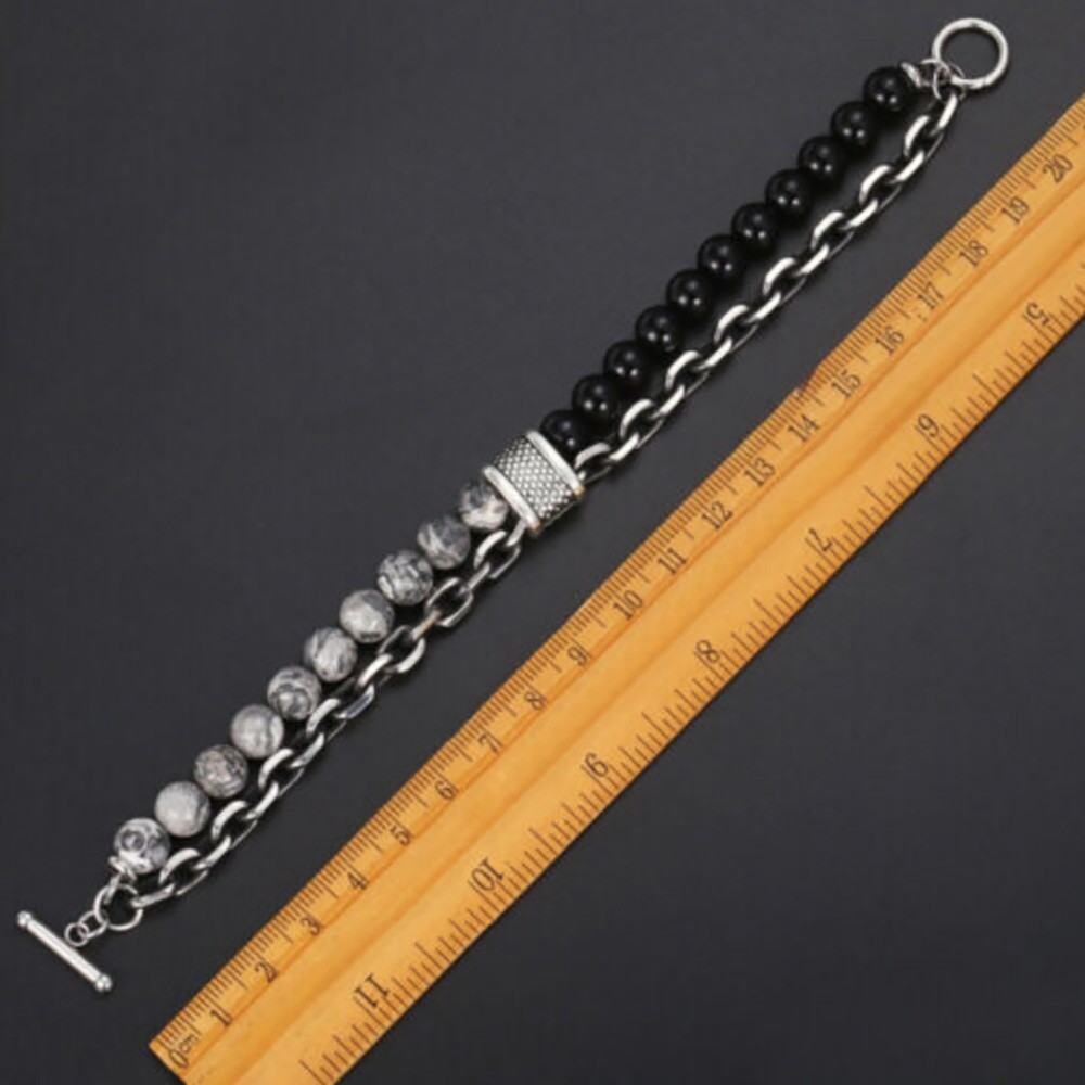 Mens Tiger Eye Beaded Bracelet Stainless Steel Natural Stone Unisex Jewelry Gift