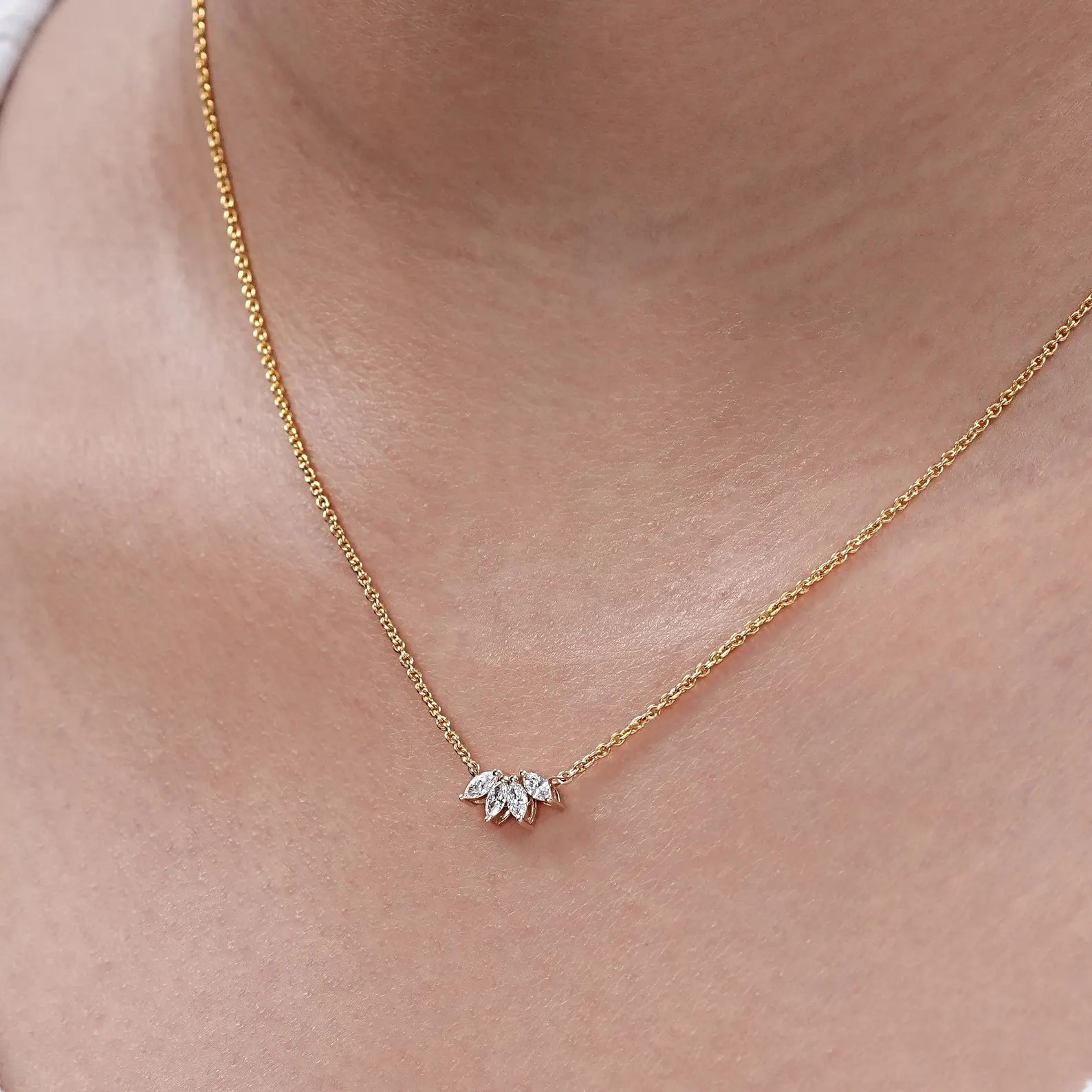 1.00 Ct Marquise EF VS Lab Grown Diamond Cluster Set Necklace in 14K Yellow Gold