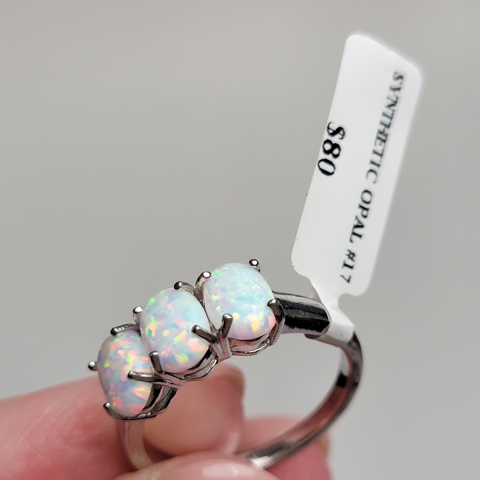 Beautiful Opal 3-Stone Ring Size 7. 925 Sterling Silver. Gorgeous Colors!