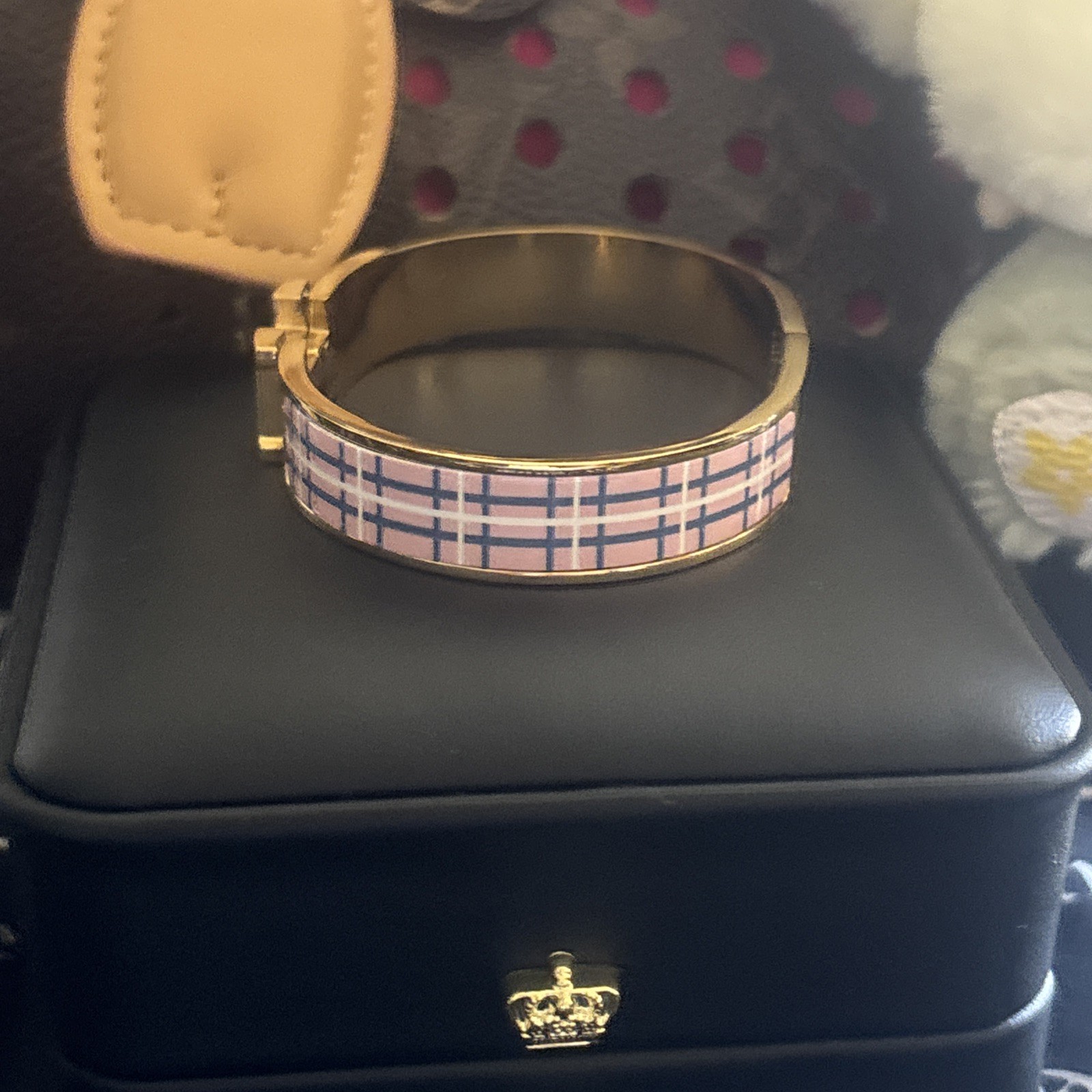 Hermès Inspired Enamel H Bracelet Gold Tone Multicolor Geometric Bangle