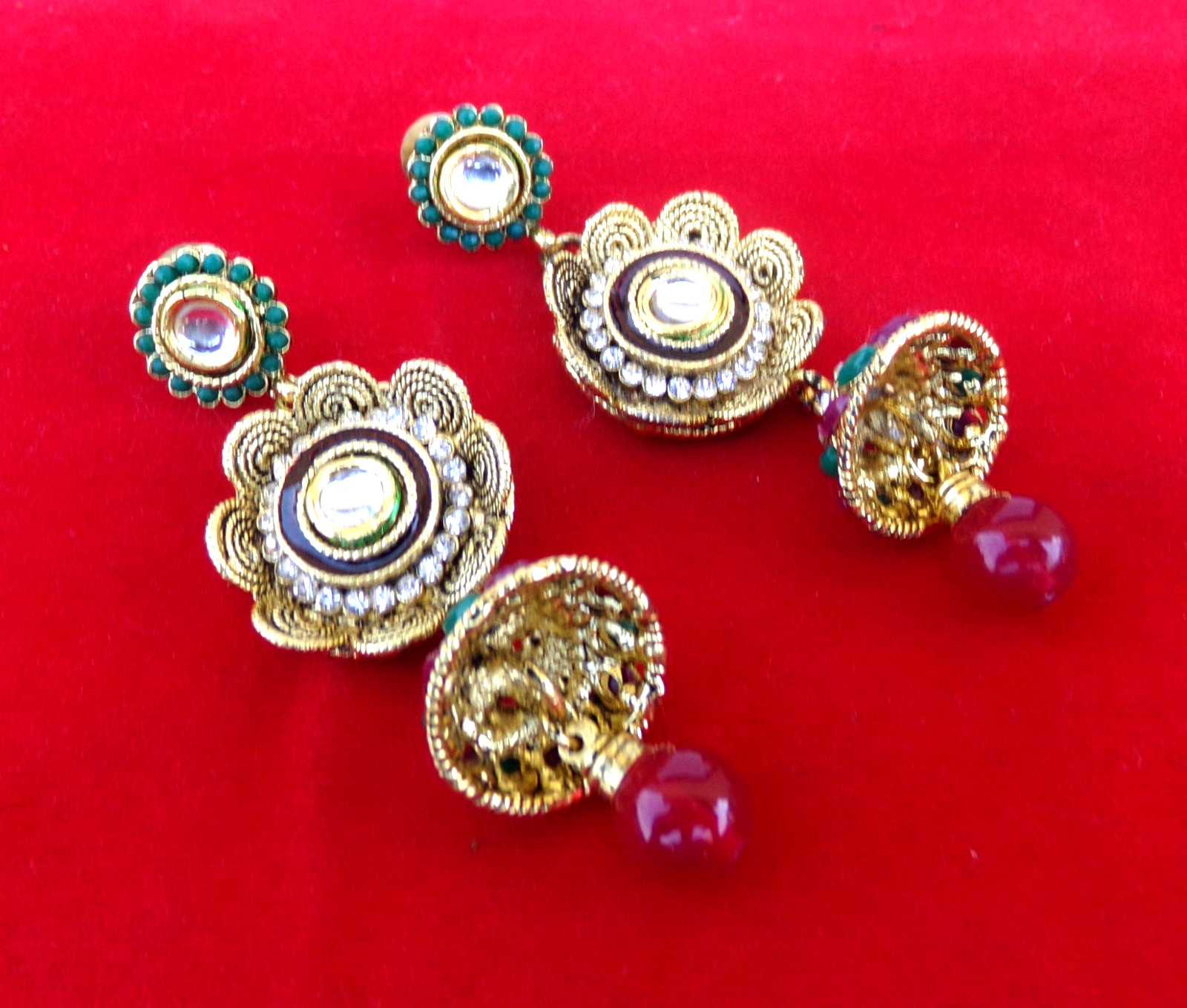 South Indian Traditional Gold Plated Kundan Jhumka Earrings for Girls and Women