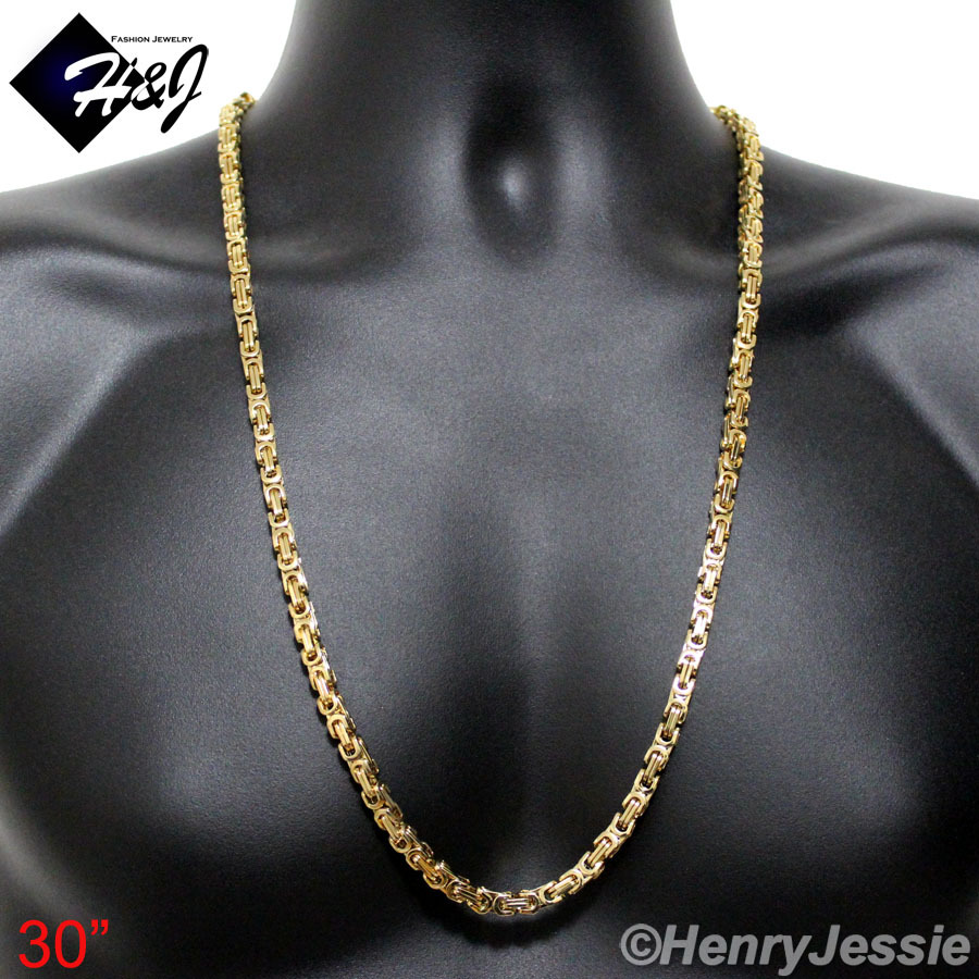 18-40″MEN’s Stainless Steel 6mm Gold Plated Byzantine Box Link Chain Necklace