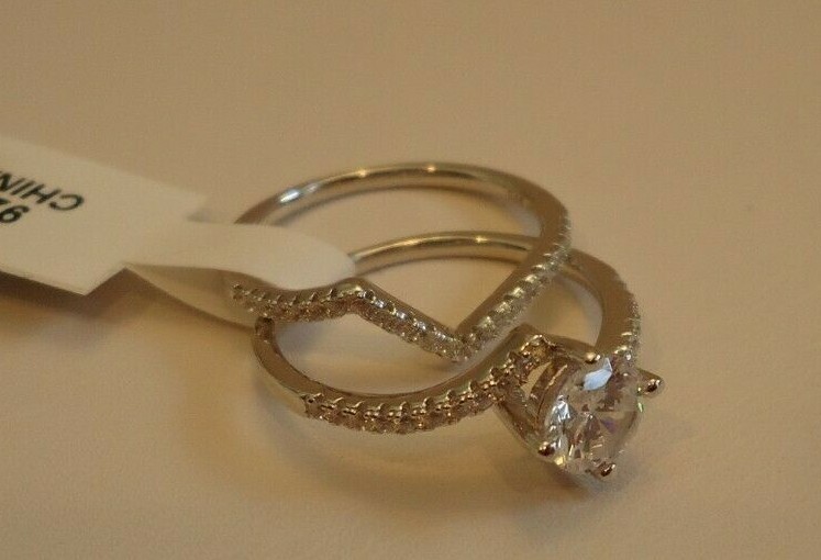 ZIG ZAG ENGAGEMENT RING SET W/ LAB STONE / 925 STERLING SILVER / SZ 5,6,7,8,9