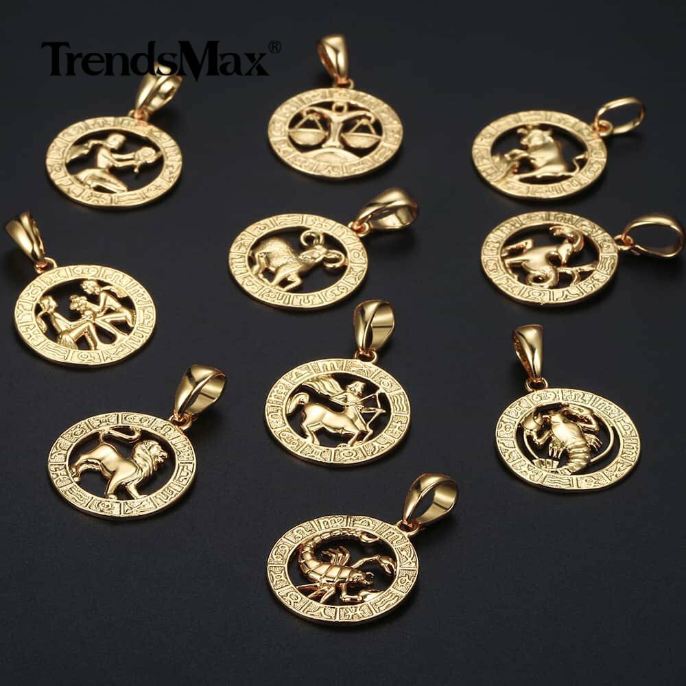 Gold Plated Zodiac Constellation Pendant Necklace Choker 16-22″ Box/Snail Chain