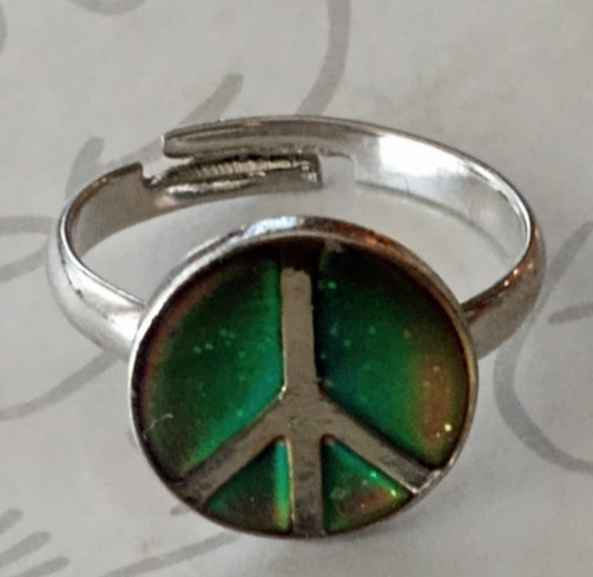 Peace Sign Mood Ring Vintage Size 6 Adjustable Glitter Silver Tone