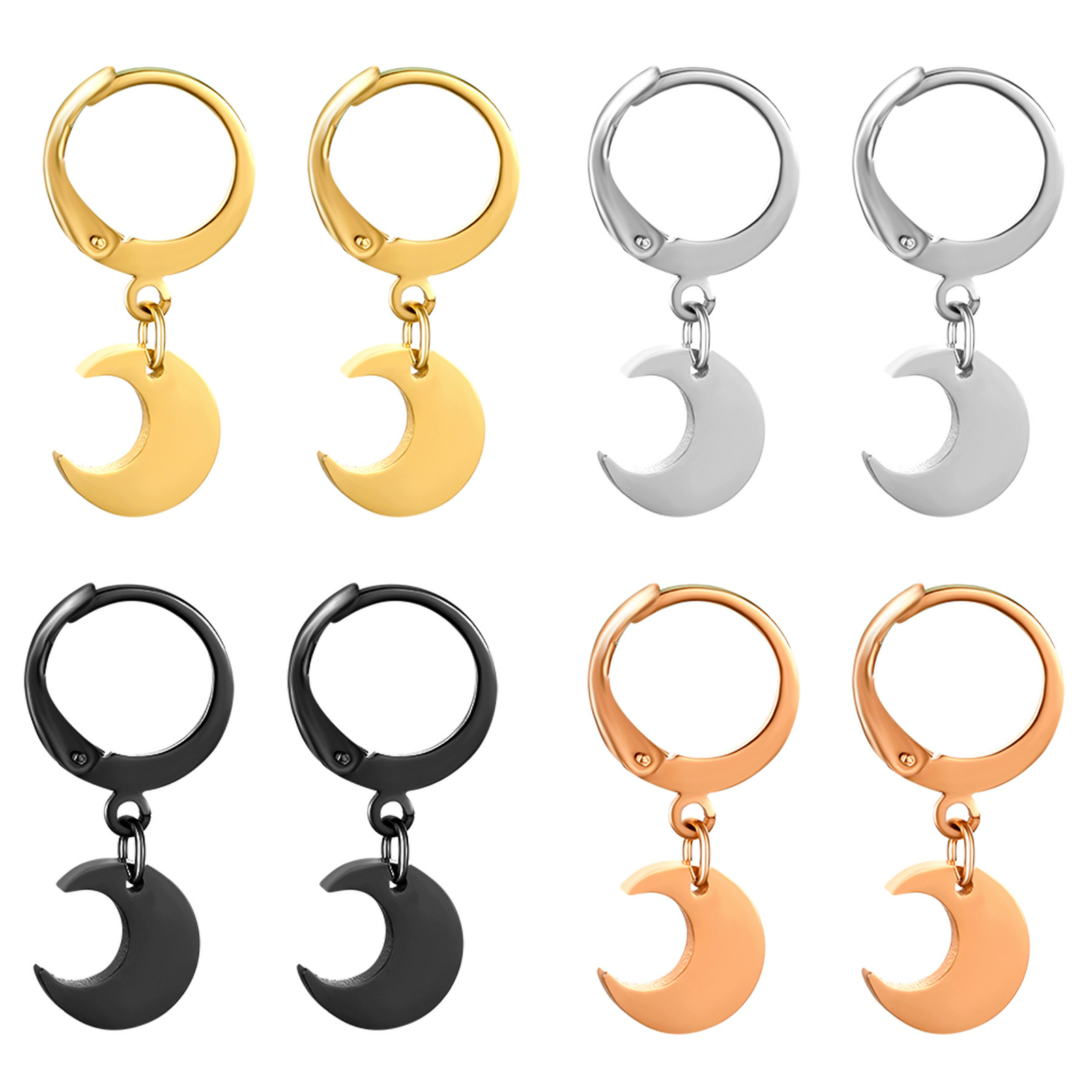 4/8 Pair Stainless Steel Moon Star Huggie Huggie Dangle Hoop Earrings Women Girl