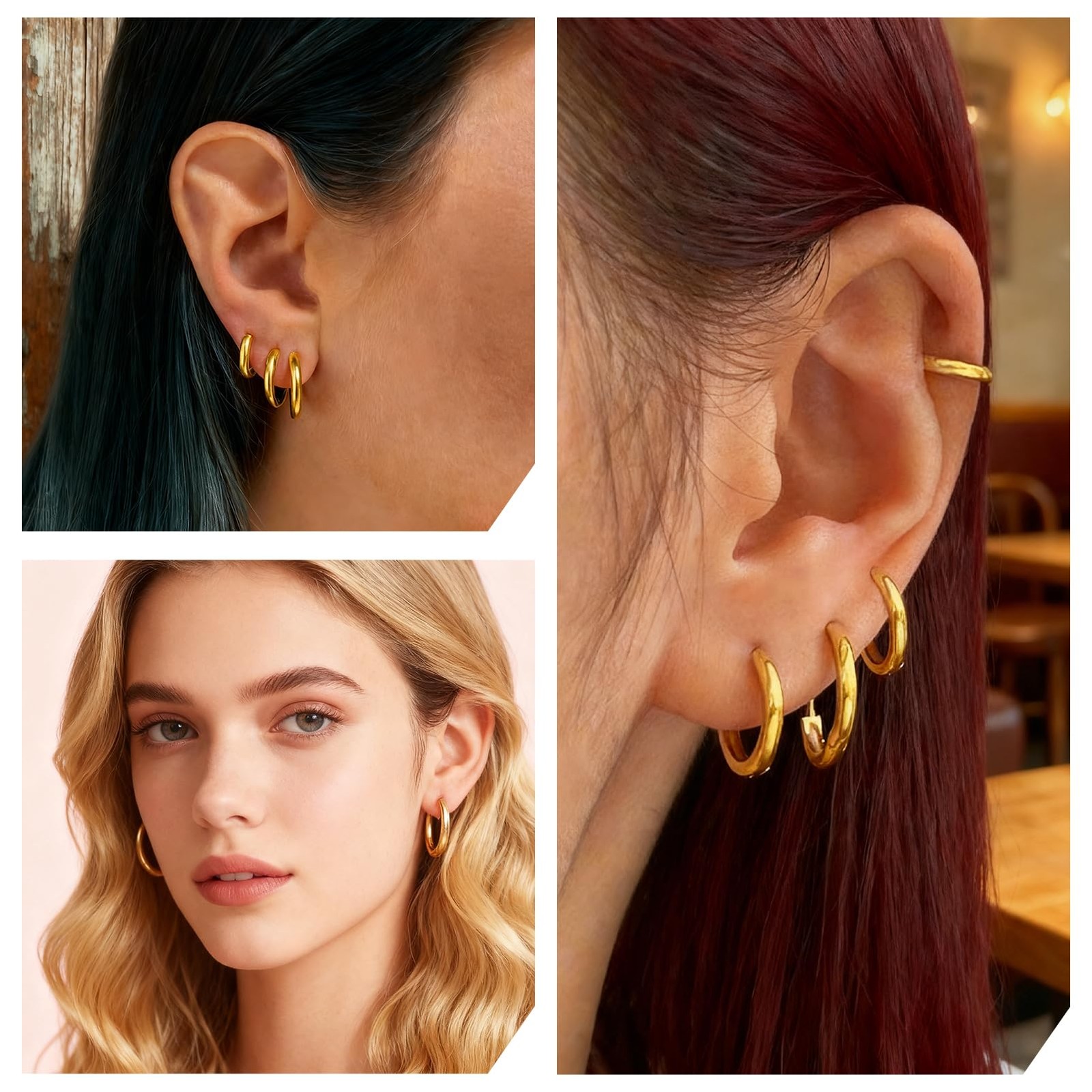 Small Gold Huggie Hoop Earrings Set for Women, 4 Pairs 14K Gold Plated Surgic…