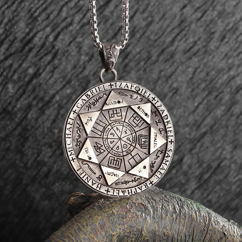 Angel of Life Seal Solomon Men Necklace Kabbalah Amulet Stainless Steel Jewelry