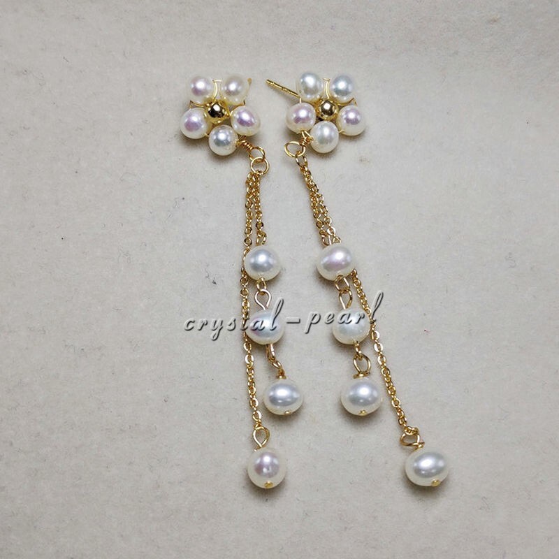 Genuine AAA natural south sea white pearl dangle earrings 14k yelllow gold P