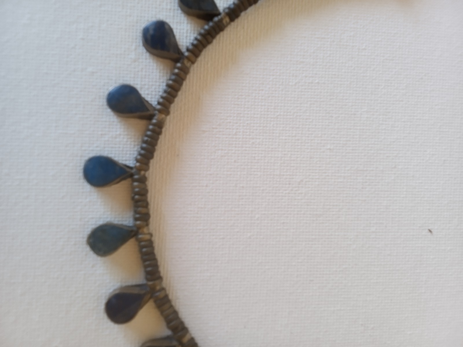 Antique Brown & Blue Beaded Necklace Teardrop Charm Pendant Lobster Clasp 18 in