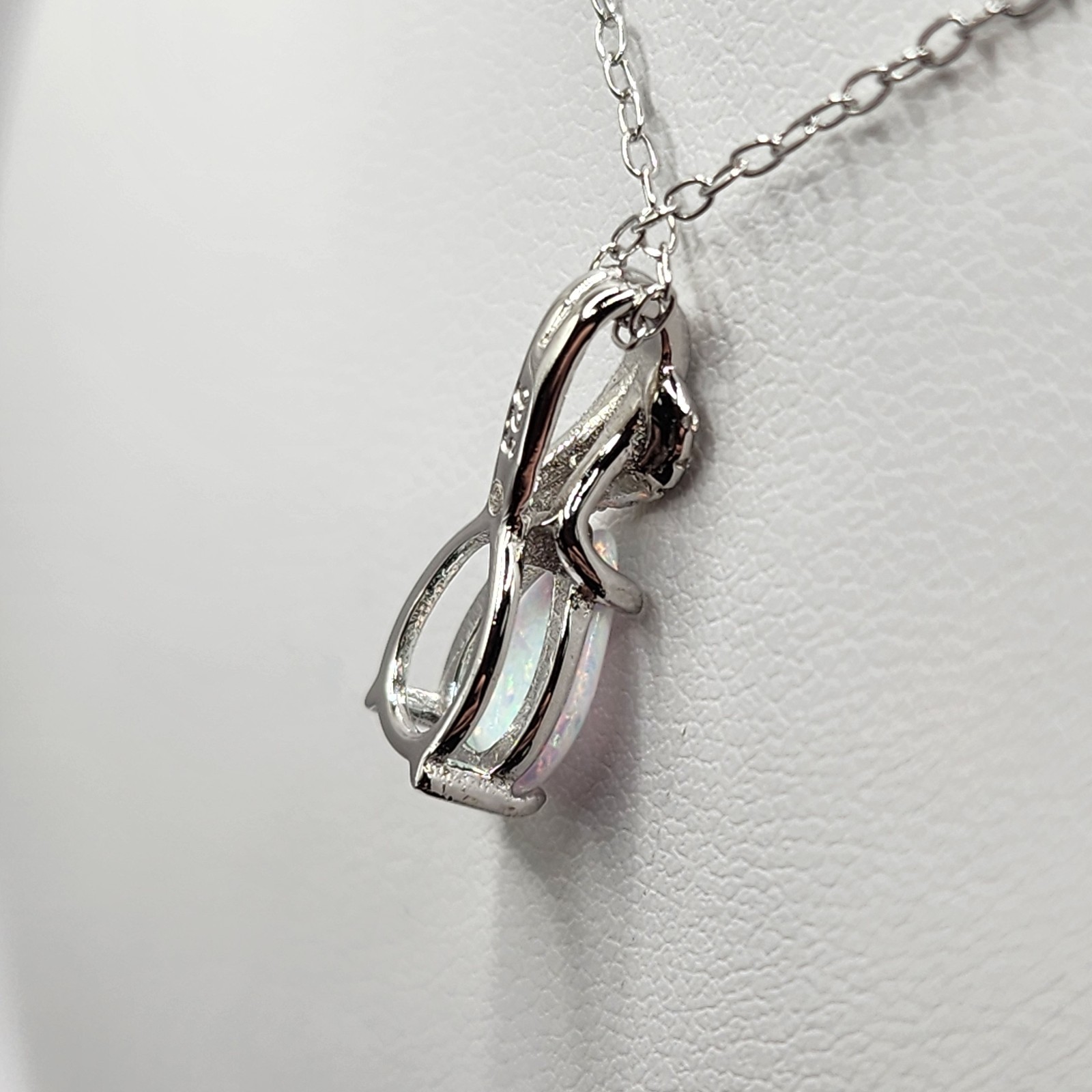 925 NEW Sterling Silver Pendant &Earrings Set Lab Created Opals &CZ