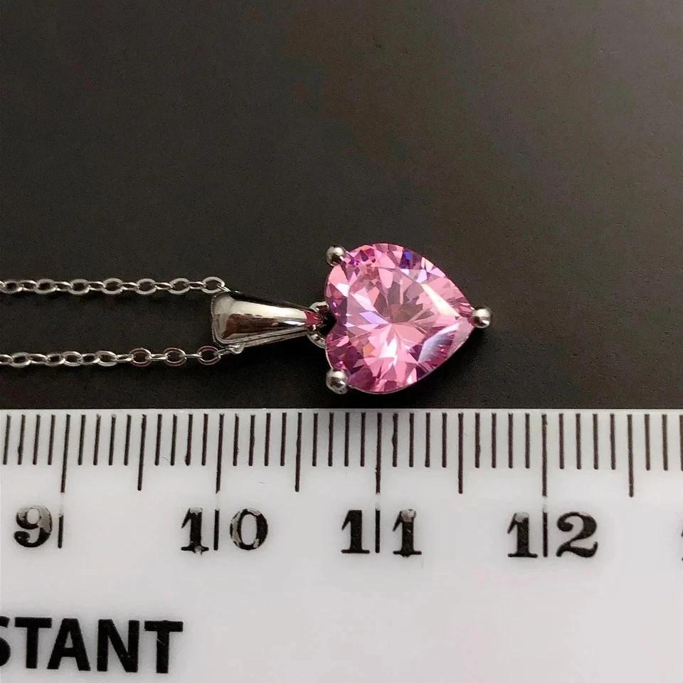 2Ct Heart-Cut Pink Sapphire Lab Created Women’s Pendant 14K White Gold Plated