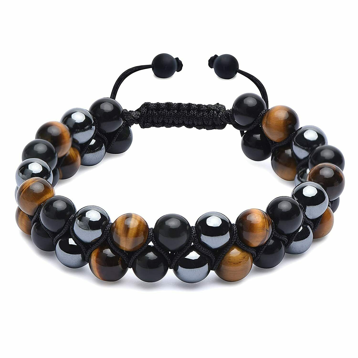 Men 8mm Beads Bracelet Triple Protection Black Obsidian Hematite Bracelet
